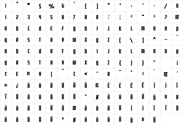 SF Square Root Bold Character Map