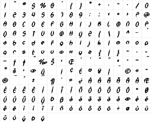 SF Synthonic Pop Bold Oblique Character Map SF Synthonic Pop Bold Oblique Character Map