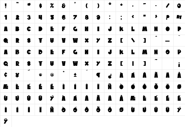 SF Tattle Tales Bold Character Map