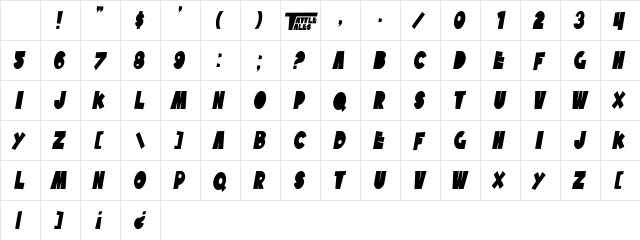 SF Tattle Tales Condensed Bold Italic Character Map