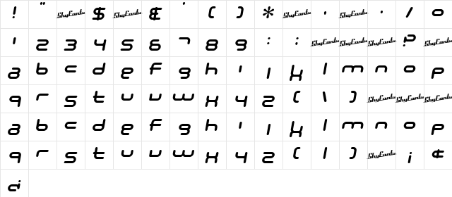 SF Technodelight NS Bold Italic Character Map