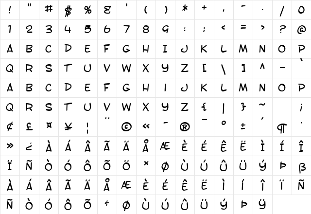 SF Toontime Regular Character Map