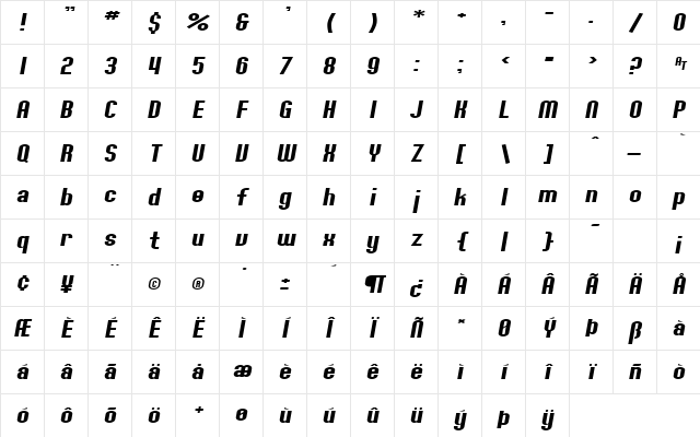 SF Willamette Extended Italic Character Map