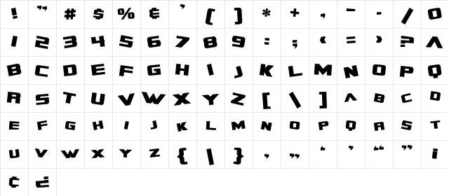 SF Zero Gravity Bold Character Map