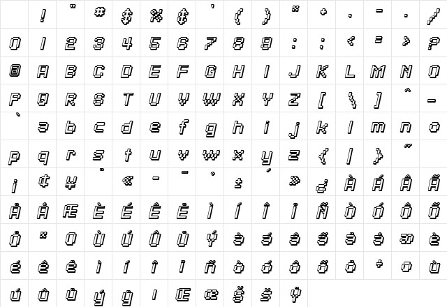 SF Pixelate Shaded Oblique Character Map