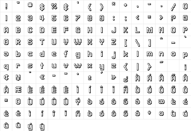 SF Pixelate Shaded Bold Character Map