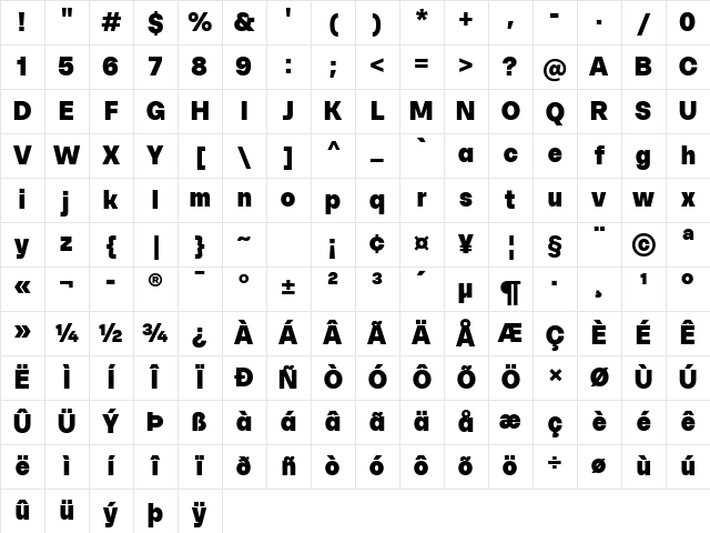 SFT Schrifted Sans TRIAL Black Comp Character Map SFT Schrifted Sans TRIAL Black Comp Character Map