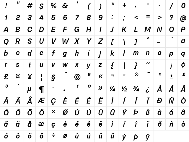 SFT Schrifted Sans TRIAL DemiBold It Comp Character Map SFT Schrifted Sans TRIAL DemiBold It Comp Character Map