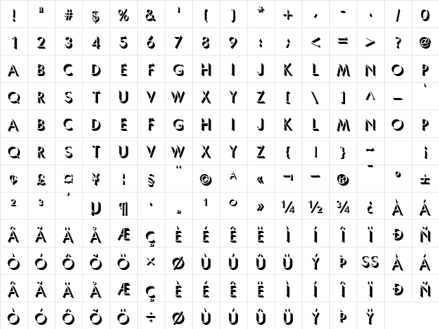 ShadowCapsSSK Regular Character Map