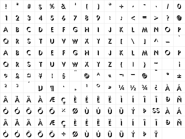 ShadowCapsSSK Regular Character Map