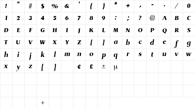 BaryonDisplaySSK Italic Character Map