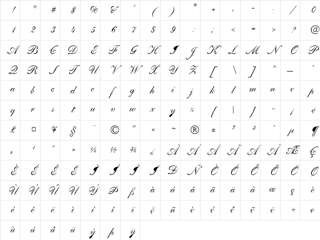 ShelleyAndanteScript Regular Character Map ShelleyAndanteScript Regular Character Map