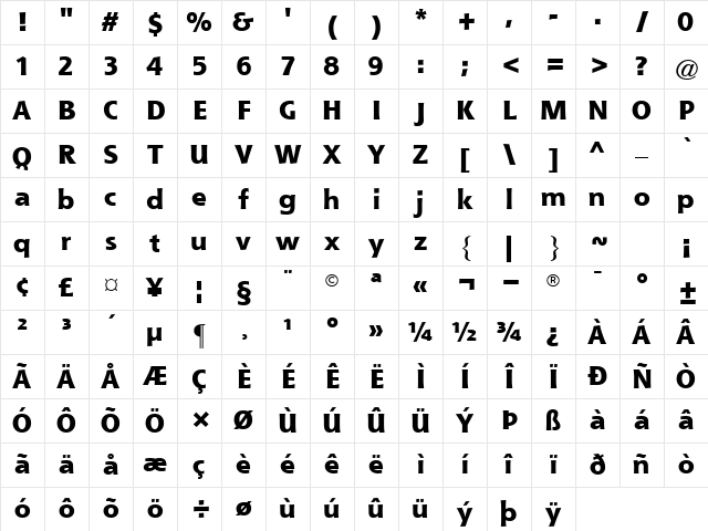 Shannon Extra Bold Regular Character Map