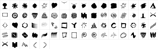 ShapesStrokebrushes Regular Character Map