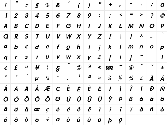 Sharnay BoldItalic Character Map Sharnay BoldItalic Character Map