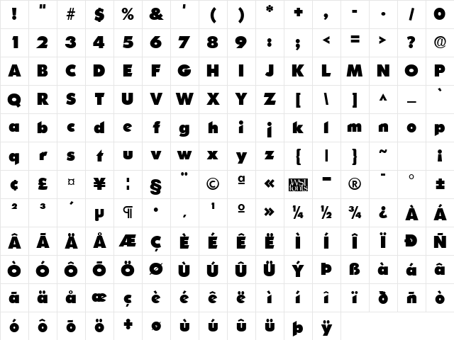 SharnayBlack Regular Character Map