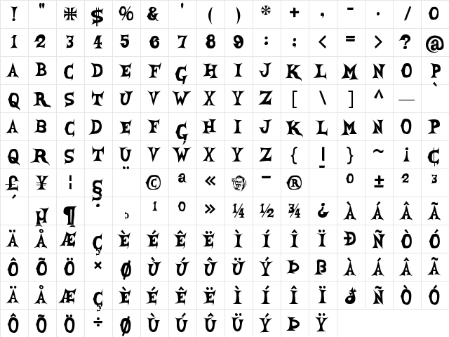 SheCreature Regular Character Map SheCreature Regular Character Map