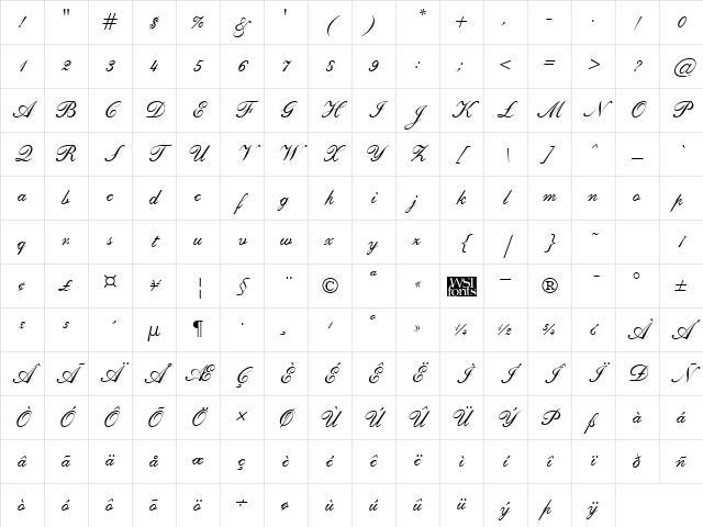 SheerBeauty Regular Character Map SheerBeauty Regular Character Map