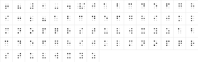 Sheets Braille Light Regular Character Map