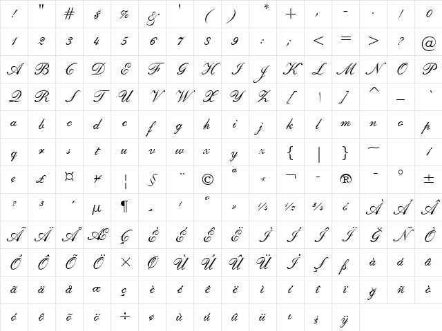 ShelleyAndante BT Regular Character Map ShelleyAndante BT Regular Character Map