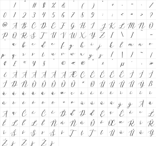 Sherlina Regular Character Map Sherlina Regular Character Map