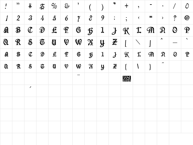 SherwoodCaps Bold Character Map