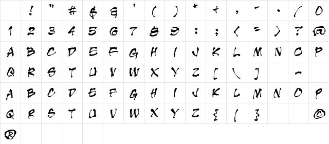 Shinobi BB Regular Character Map Shinobi BB Regular Character Map