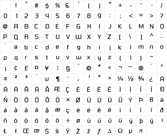 ShoestringSSK Regular Character Map