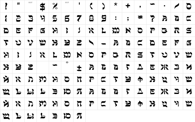 DS Sholom Medium Character Map DS Sholom Medium Character Map