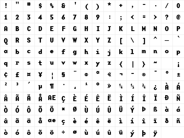 BaseMonoWideBold Bold Character Map BaseMonoWideBold Bold Character Map