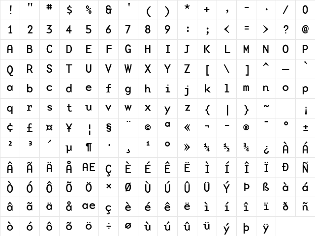 BaseMonoWideReg Roman Character Map