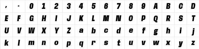 Base Neue Black Cond Obl Italic Character Map