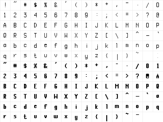 SI Tab Regular Character Map
