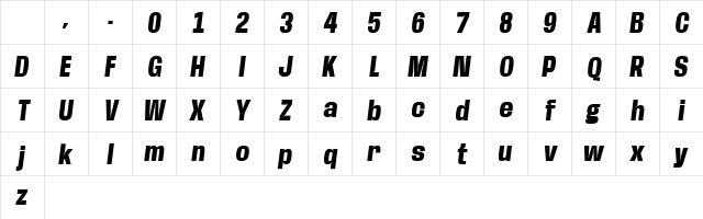 Base Neue ExtBd Cond Obl Italic Character Map