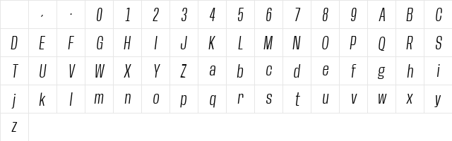 Base Neue Light Cond Obl Italic Character Map
