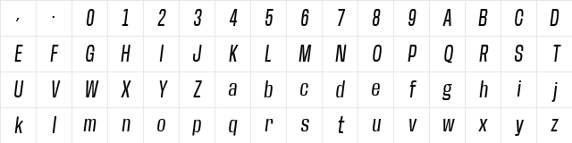 Base Neue Cond Obl Italic Character Map