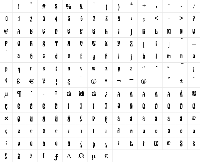 Siegfried Regular Character Map Siegfried Regular Character Map