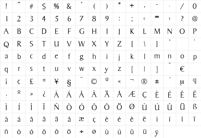 Sigvar-Xlight Regular Character Map