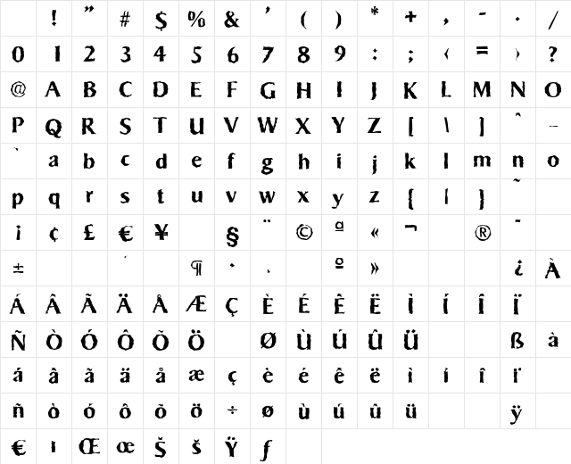 SigvarRandom Bold Character Map SigvarRandom Bold Character Map