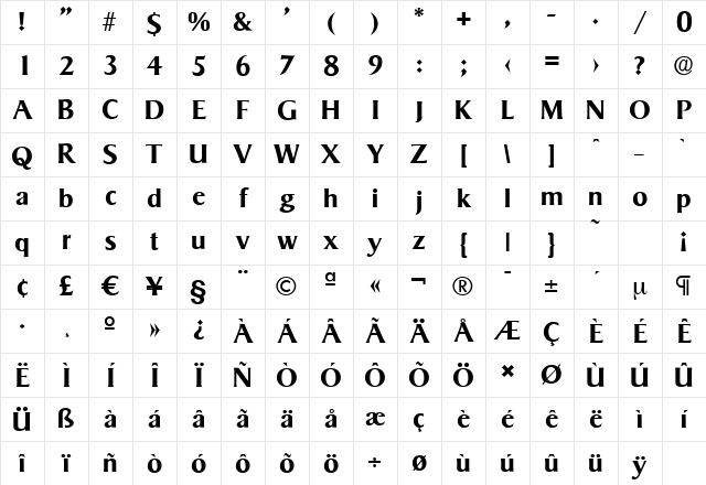 SigvarSerial Bold Character Map