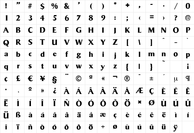 SigvarSerial-Xbold Regular Character Map