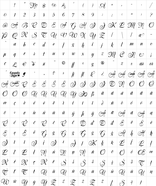 Silk Script Regular Character Map Silk Script Regular Character Map