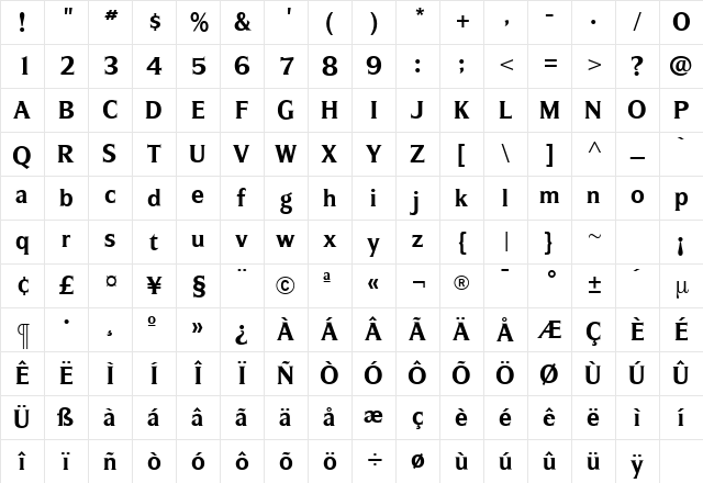 SilveradoBold Roman Character Map