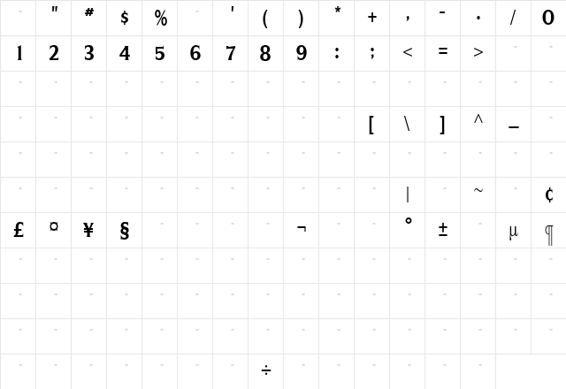 SilveradoBoldCondensedTab Roman Character Map