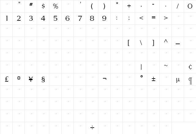 SilveradoLightTab Roman Character Map