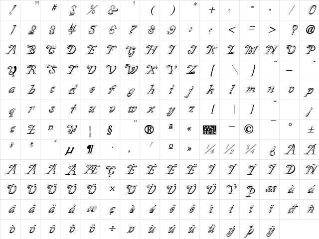SilverPlate Regular Character Map