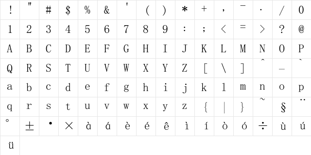 FangSong Regular Character Map
