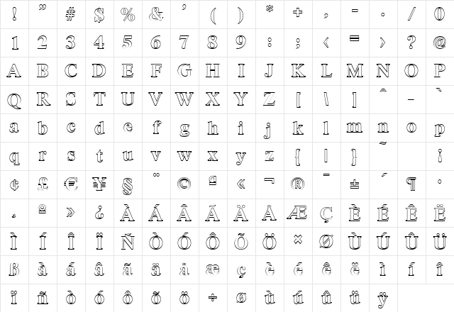SimonBeckerOutline Bold Character Map