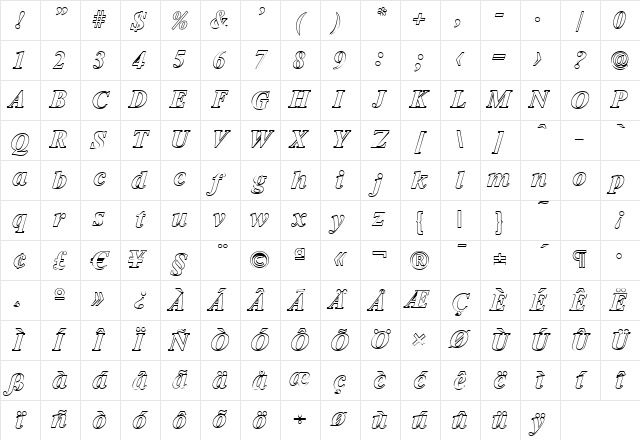 SimonBeckerOutline BoldItalic Character Map