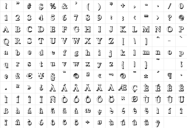 SimonBeckerShadow Bold Character Map SimonBeckerShadow Bold Character Map